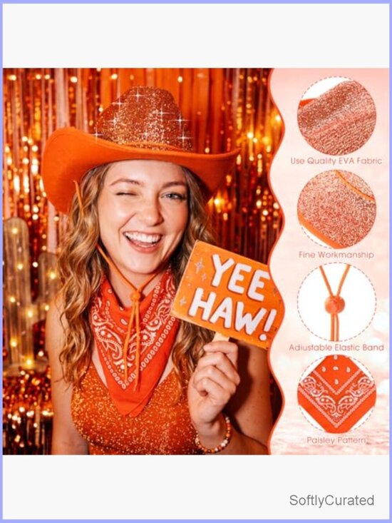 6 Sparkly Cowboy Hats with Bandanas Adjustable Western Party Set main image 7